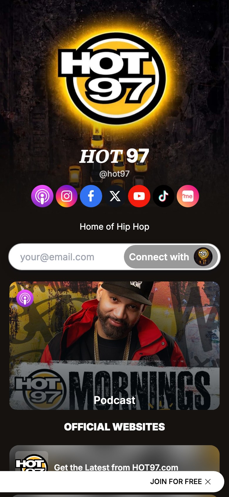 The hot97 page on Linkme