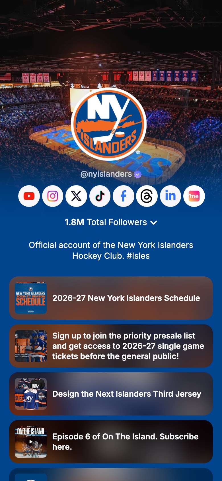 The nyislanders page on Linkme