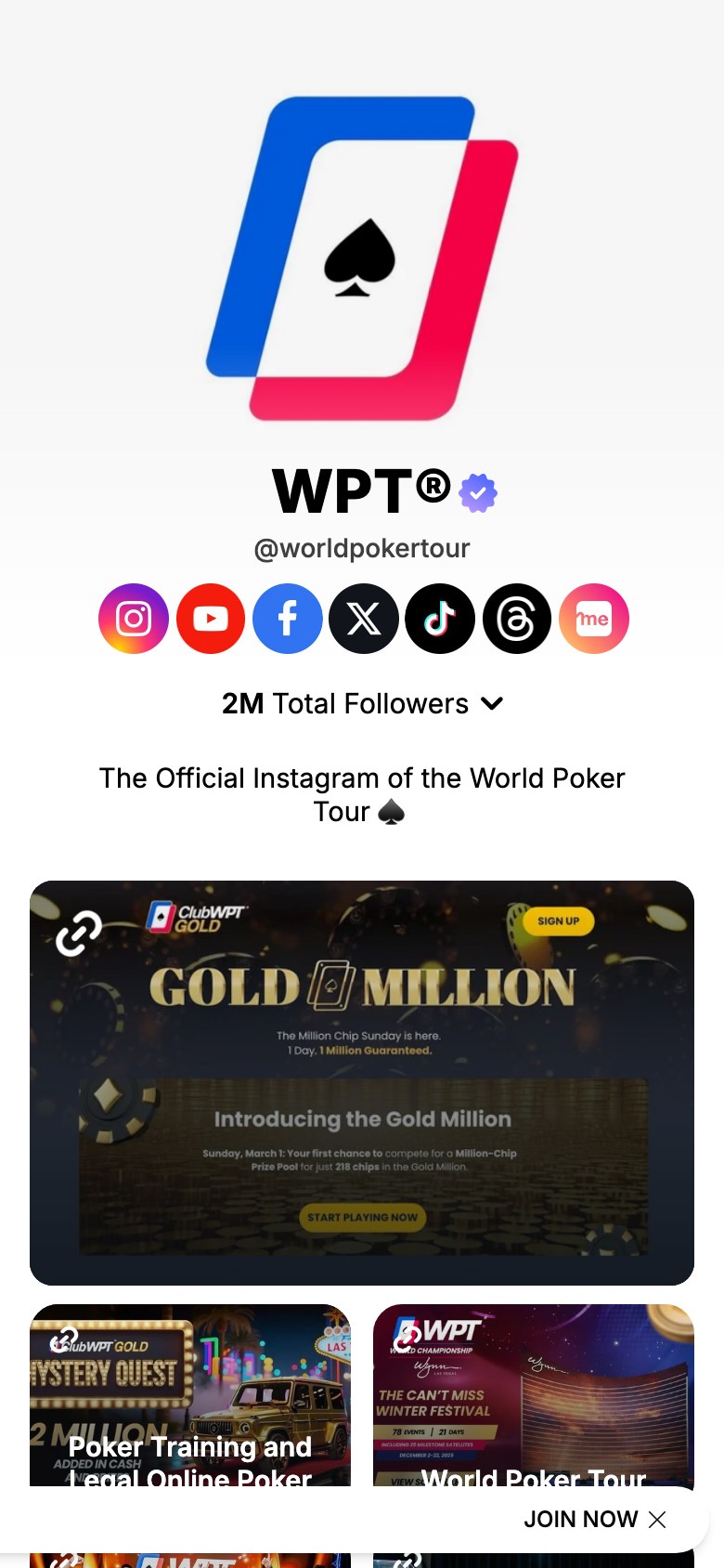 The worldpokertour page on Linkme